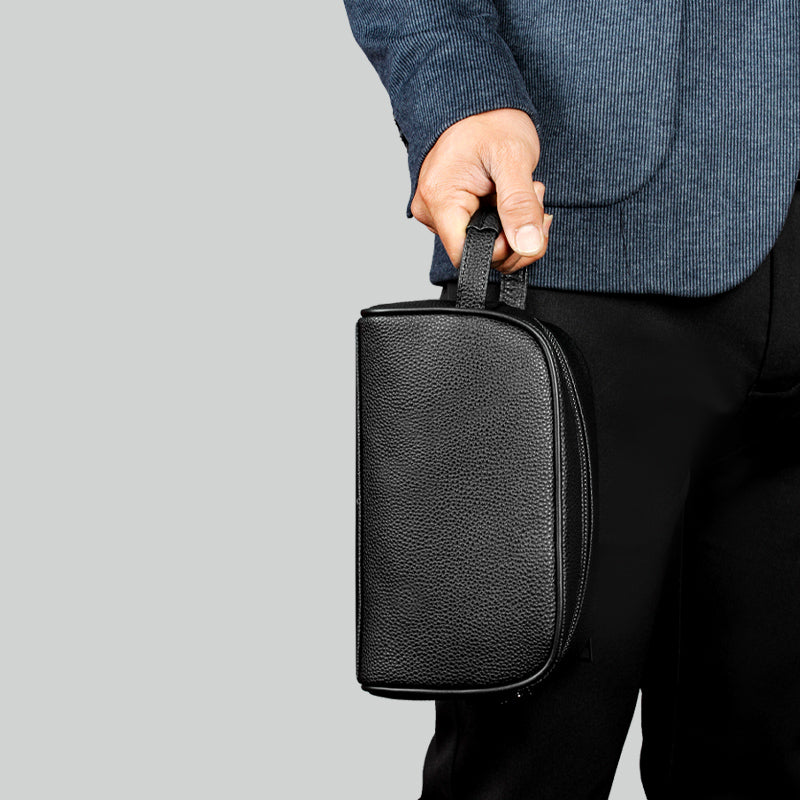Men’s Top‑Grain Leather Fingerprint Lock Anti‑Theft Clutch Bag