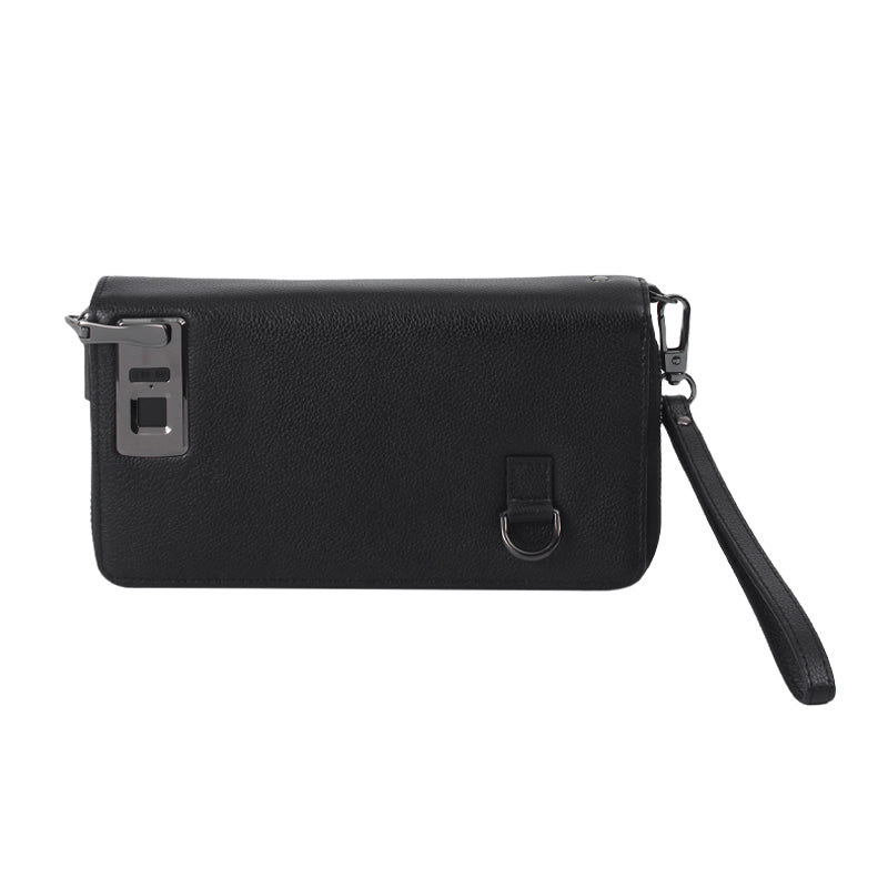 Luxury Men Fingerprint Unlock Clutch, Top‑Grain Cowhide Hand Purse
