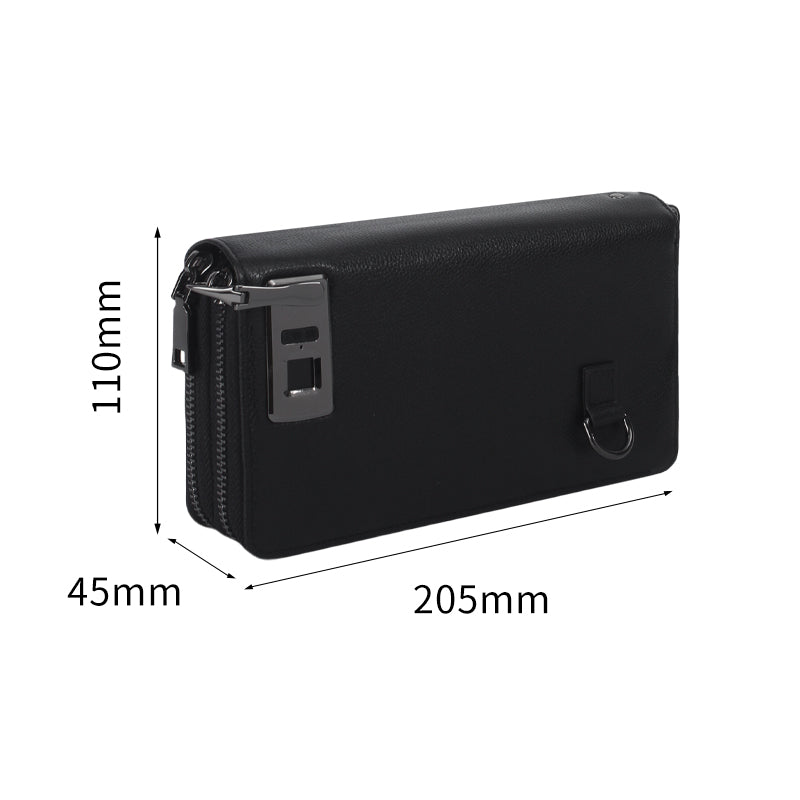 Luxury Men Fingerprint Unlock Clutch, Top‑Grain Cowhide Hand Purse