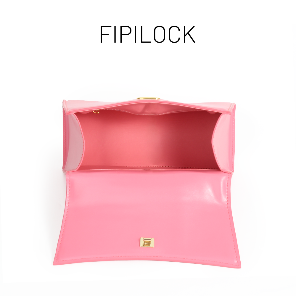 Pink handbag with fingerprint lock