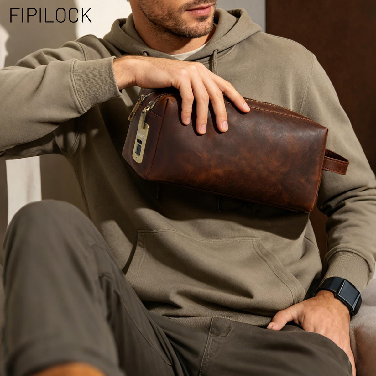 Anti-theft genuine leather clutch