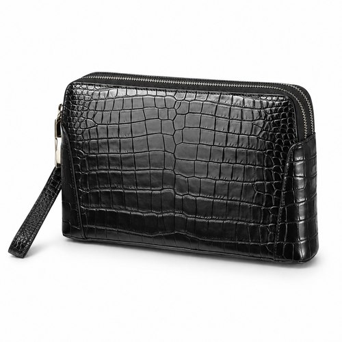 Genuine Leather Double-Zip Clutch