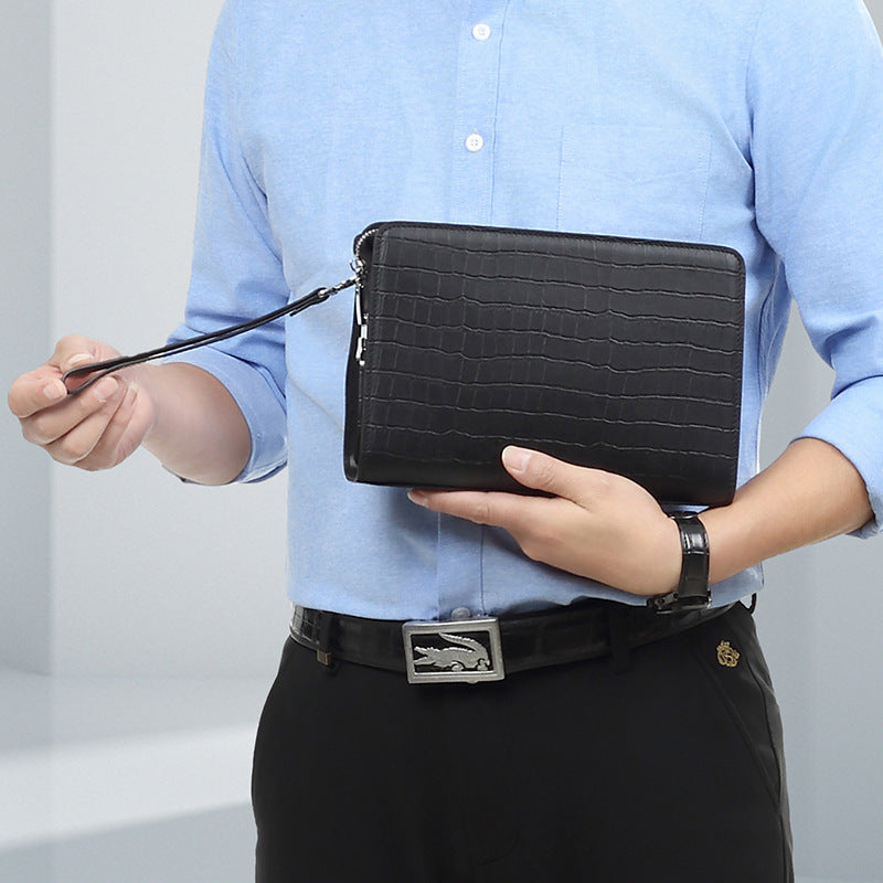 Genuine leather men's handbag with anti-theft combination lock