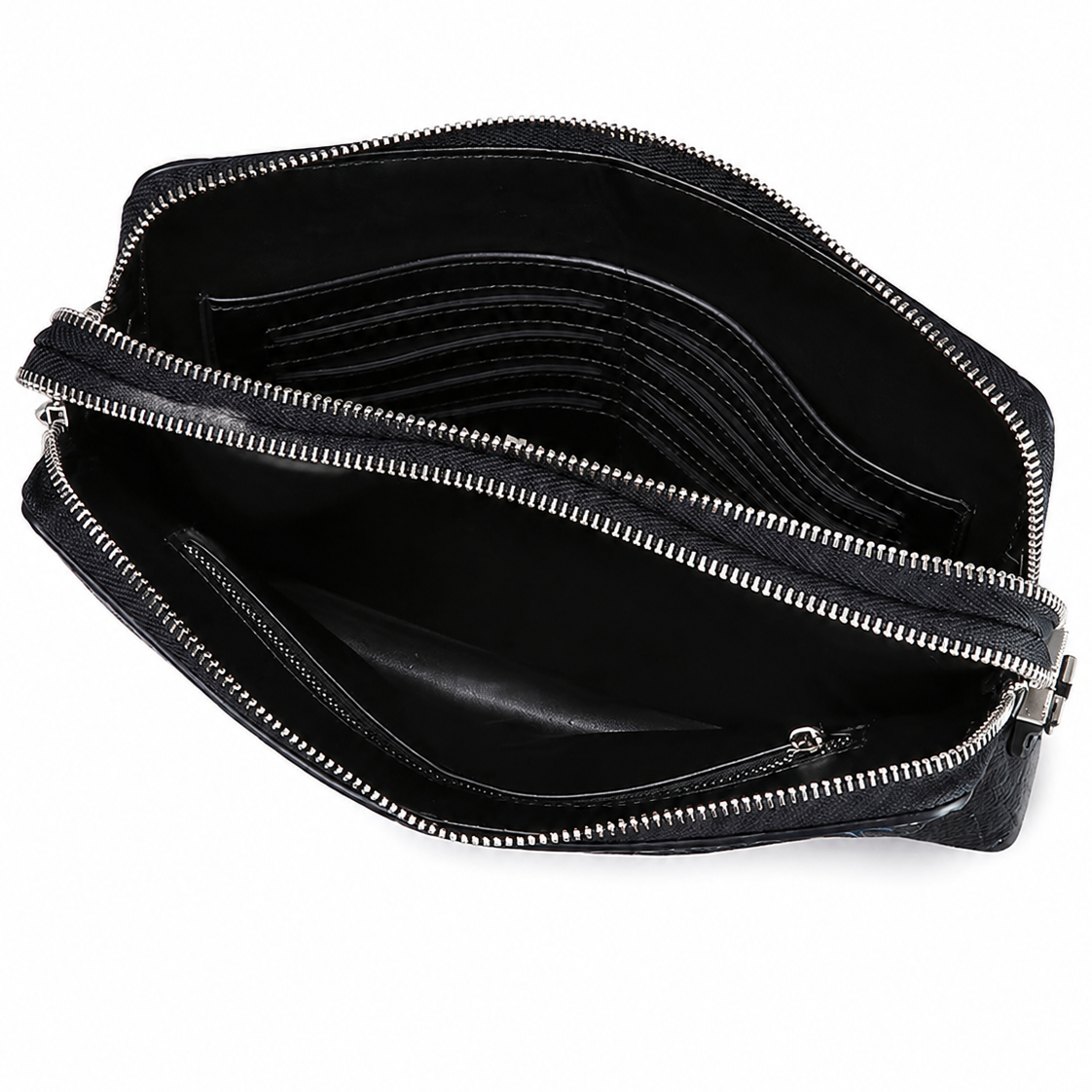 Genuine Leather Double-Zip Clutch