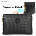 Men Genuine Top‑Grain Leather Smart Fingerprint Lock Hand Pouch