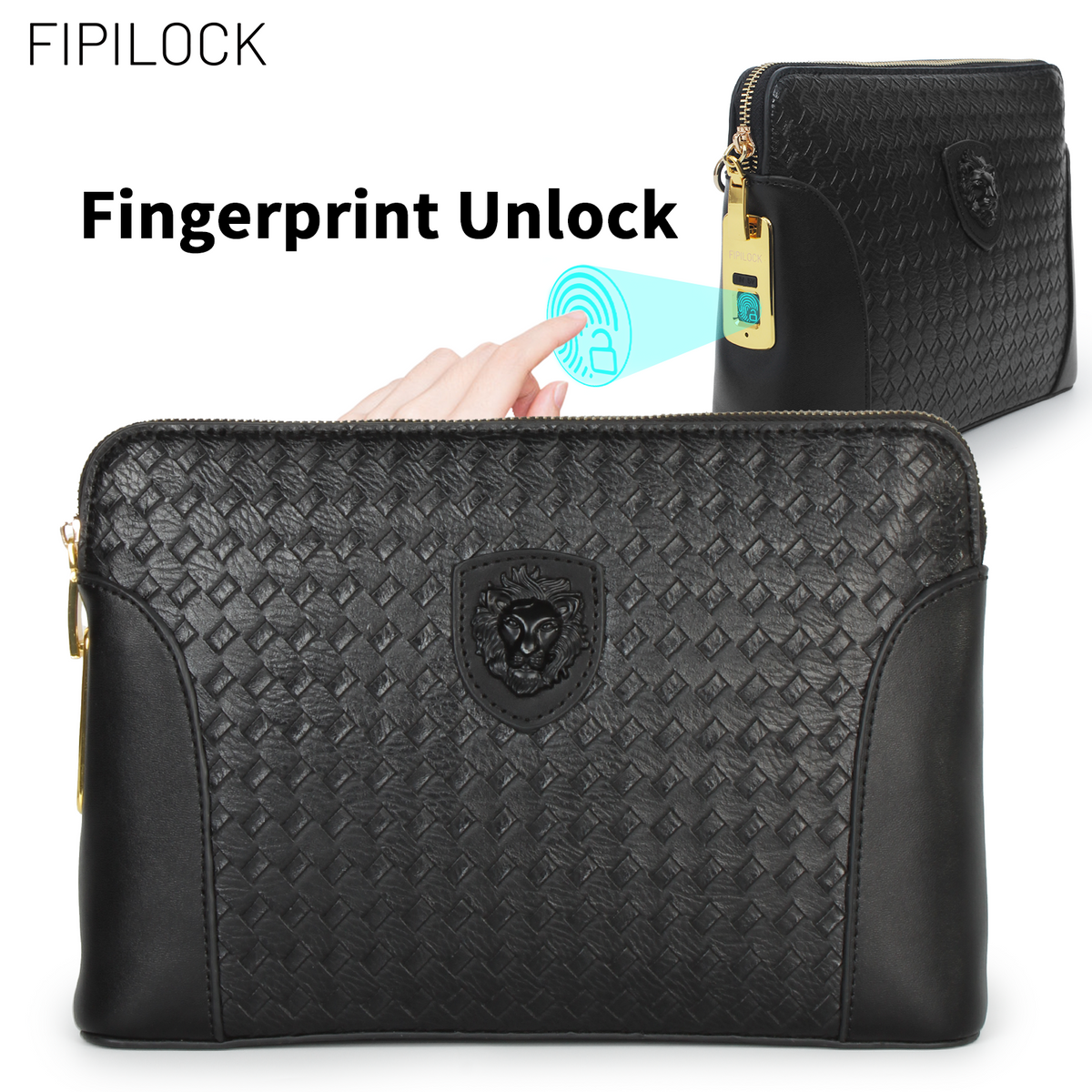 Men Genuine Top‑Grain Leather Smart Fingerprint Lock Hand Pouch