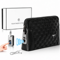 Genuine Leather Fingerprint Unlock Checkered Clutch