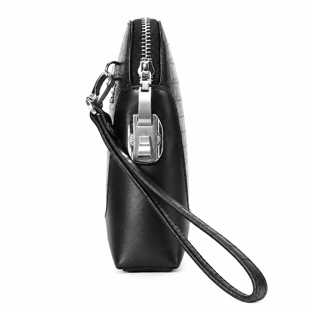 Crocodile-patterned combination lock clutch